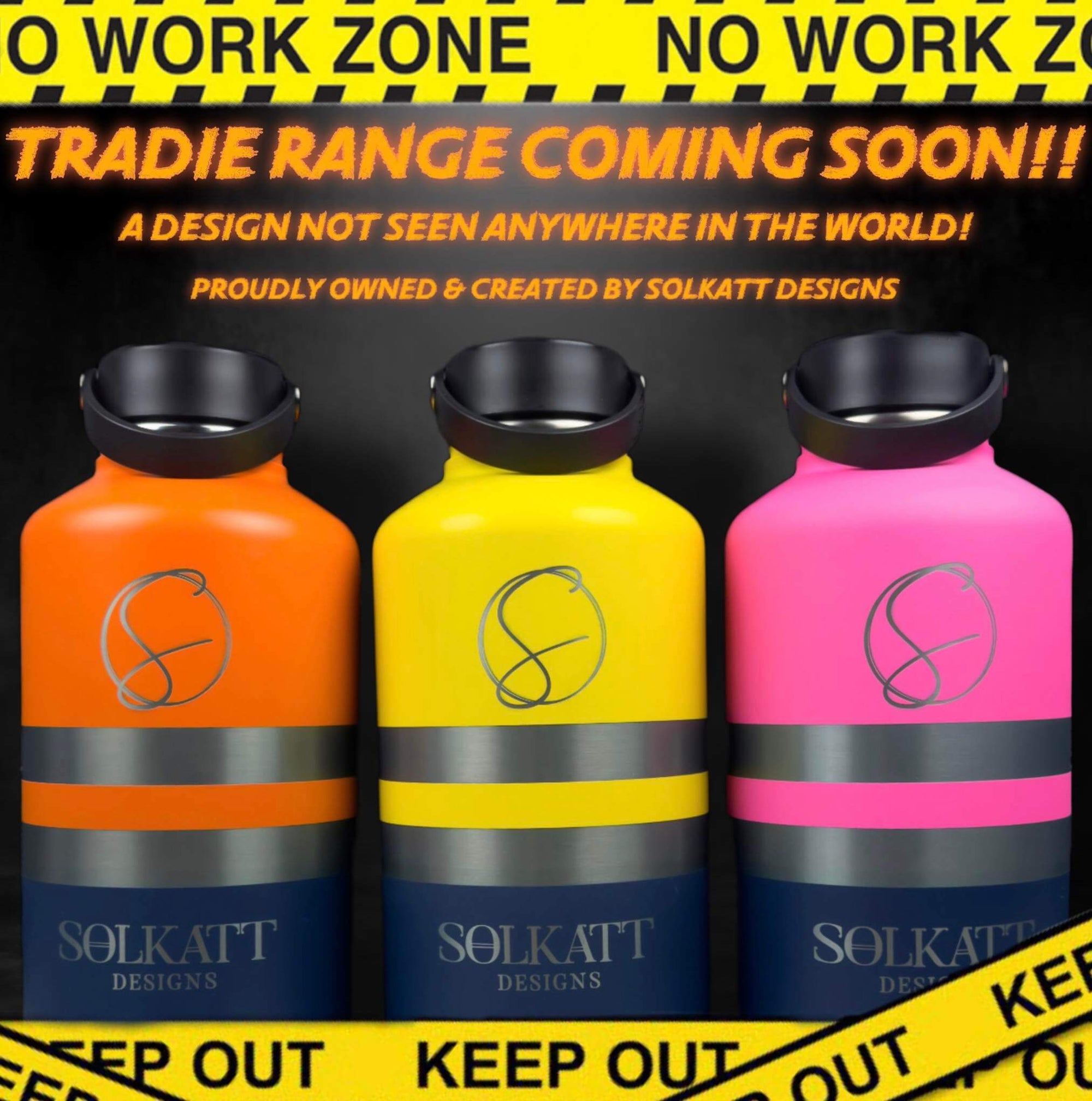 Yellow Orange Pink Water bottles Tradie Drink Bottles Solkatt Designs Australia