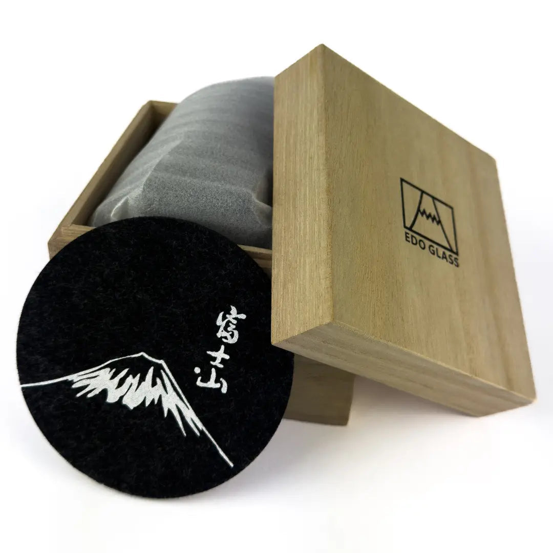 EDO japanese whisky glass wood box and coaster solkatt designs