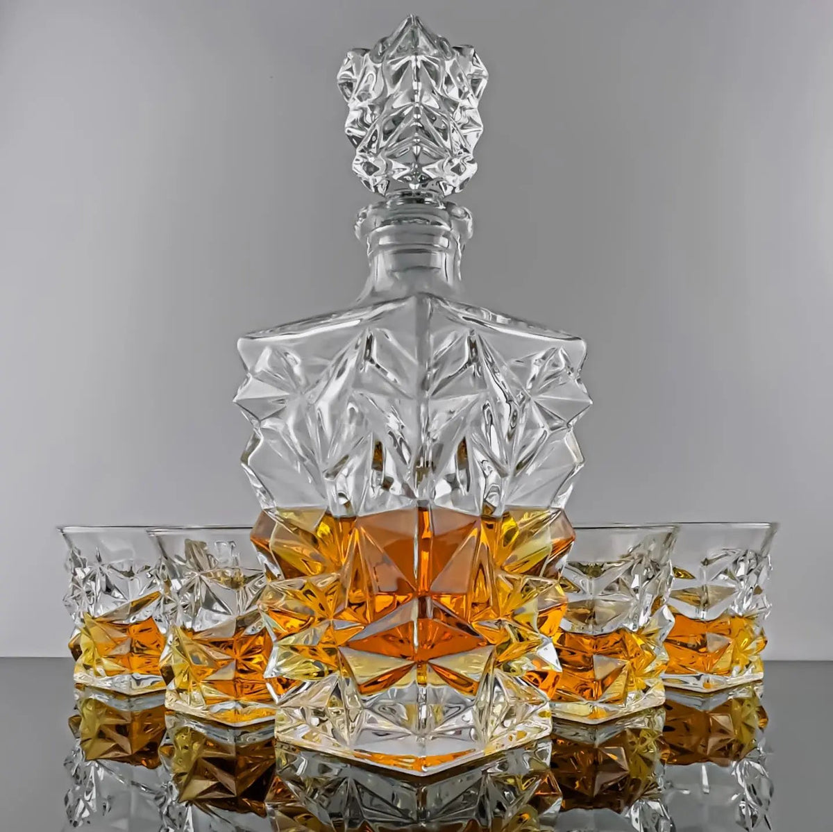 Jagged Edge Whisky Decanter and 4 Glass Set - Solkatt Designs 