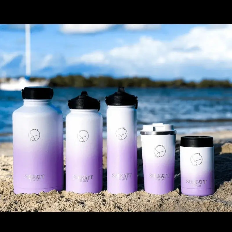 Purple Ombre water bottles travel cup and can bottle cooler Solkatt Designs