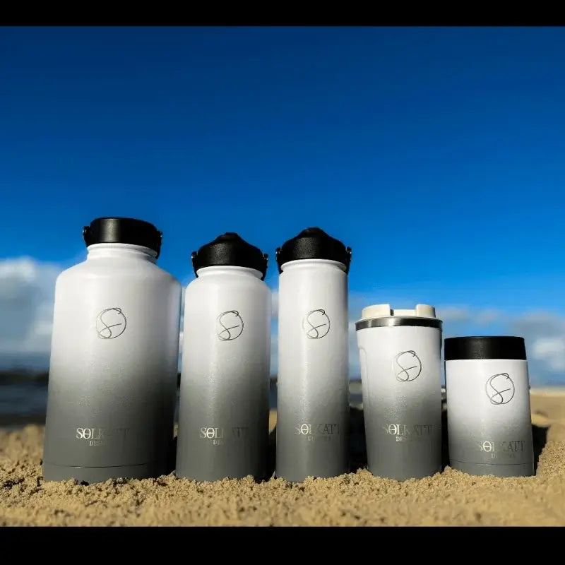 Grey Ombre water bottles travel cup and can bottle cooler Solkatt Designs